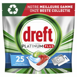 1049838 Dreft Platinum Plus All In One Vaatwastabletten Deep Clean 25 stuks