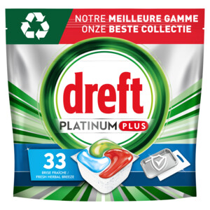 1049842 4x Dreft Platinum Plus All In One Vaatwastabletten Deep Clean 33 stuks