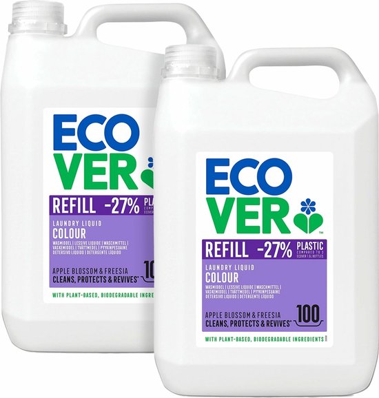 Ecover Ecologisch Wasmiddel Kleur - Gekleurde Was - Appelbloesem & Freesia - 2 x 5 L - Voordeelverpakking