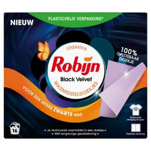 1075680 Robijn Wasmiddeldoekjes Black Velvet 16 stuks