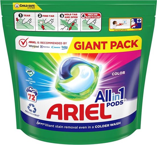 550x509 Ariel - Color All in 1 - Wasmiddel - Wascapsules - Pods - 72 Wasbeurten - Voordeelverpakking
