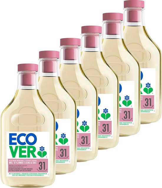 Ecover Ecologisch Wasmiddel Wol- & Fijnwas - Vloeibaar Wasmiddel - Waterlelie & Honingdauw - 6 x 1,43L - Voordeelverpakking