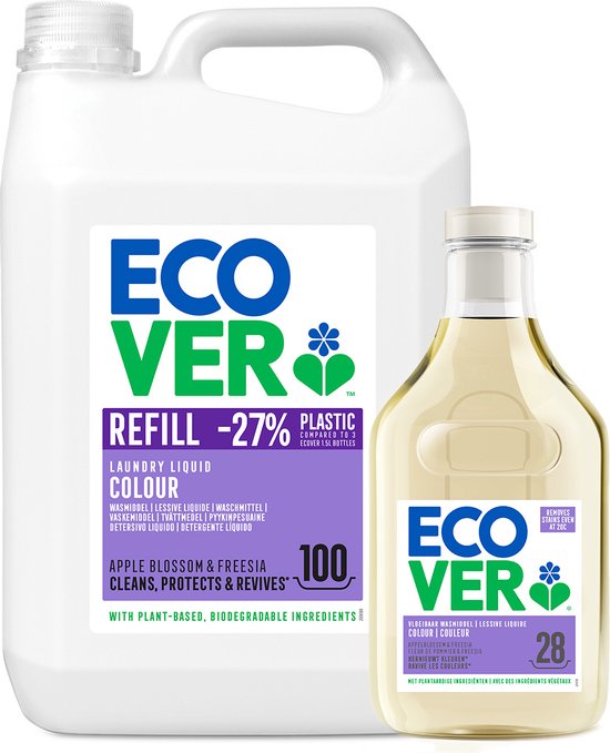 Ecover Ecologisch Wasmiddel Kleur - Vloeibaar Wasmiddel Gekleurde was - Appelbloesem & Freesia - 5L + 1.43L Gratis - Voordeelverpakking